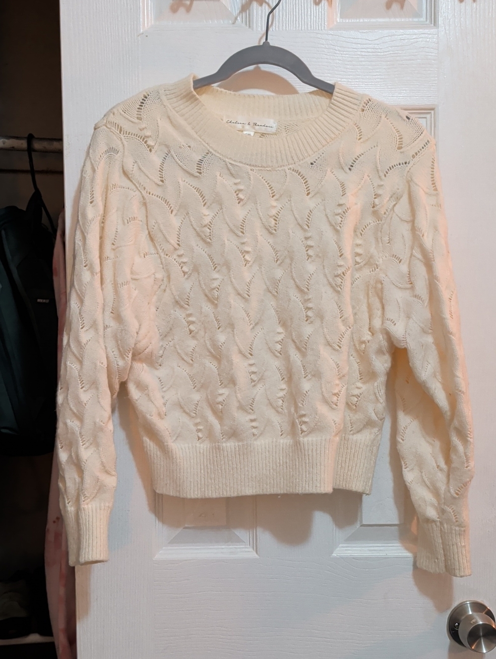Chelsea & Theodore Cream Cable Stitch Crewneck Sweater